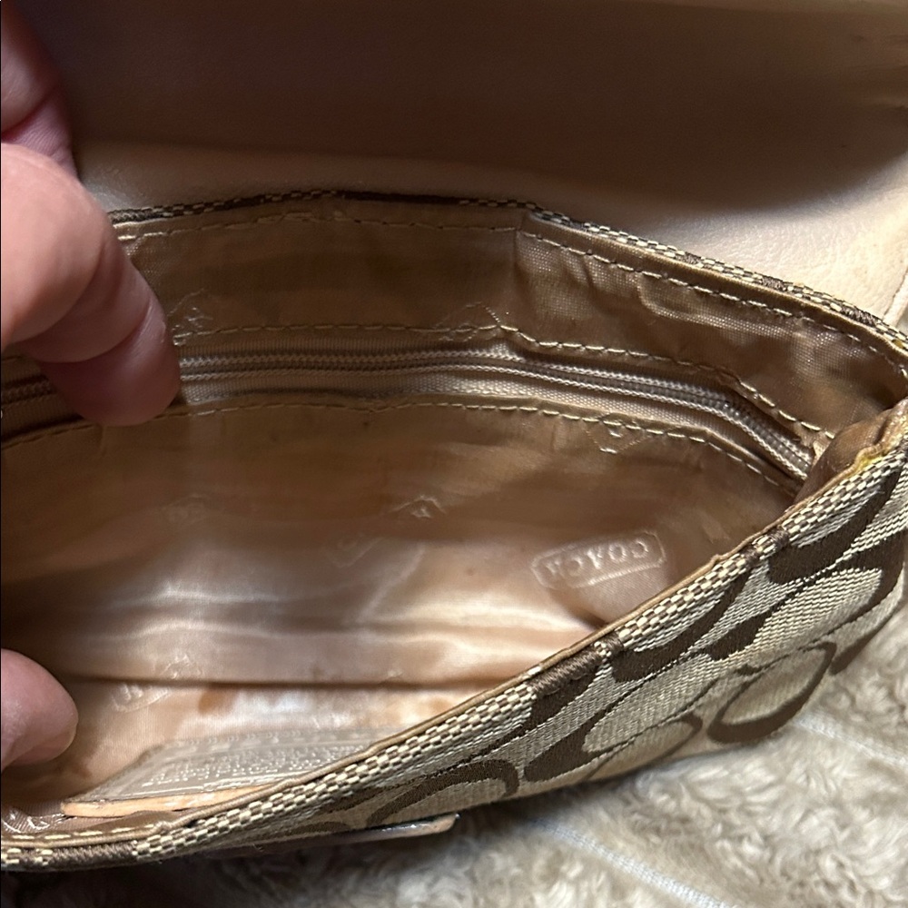Coach Beige and Brown Signature Wristlet - Picture 3 of 4